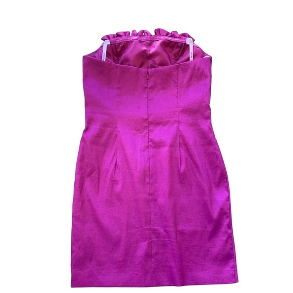 Davids Bridal Pleated Strapless Bridesmaids Dress Fuchsia Magenta Purple Size 8 - Picture 2 of 6